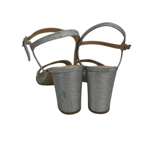 Badgley Mischka Silver Glitter Block Heel Dress Sandals Womens SZ 8 Ankle Strap - Picture 9 of 16